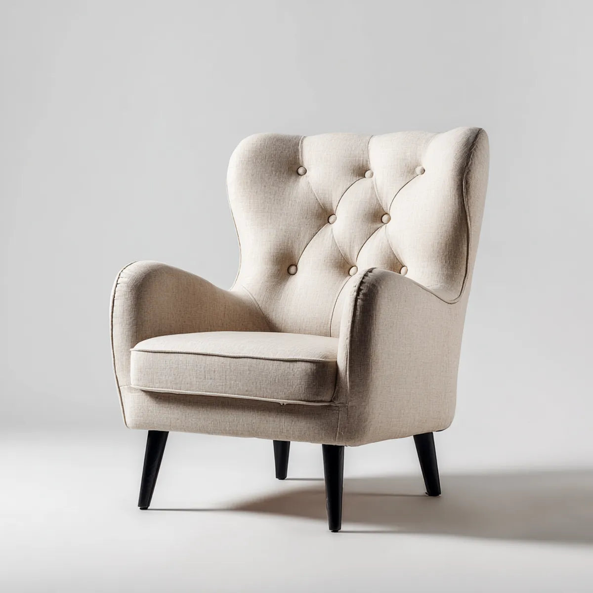 Ohrensessel Beige 78 x 88 x 105 cm mit Polyesterbezug Schaumstoffpolsterung und schwarzen Massivholzbeinen