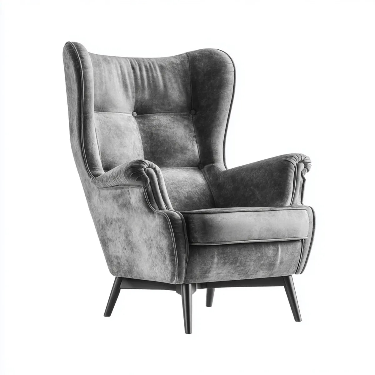 Ohrensessel grau 82 x 88 x 104 cm mit Polyester-Samtbezug und schwarzen Stahlbeinen