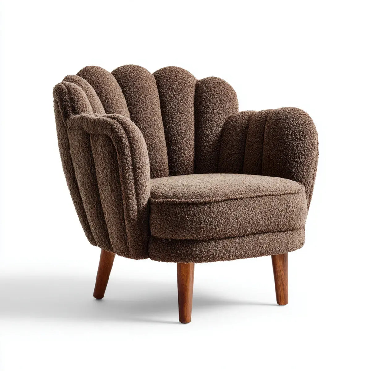 Polstersessel Braun mit Polyester-Bouclébezug und Massivholzbeinen in abgerundeter Form 78 x 75 x 82 cm