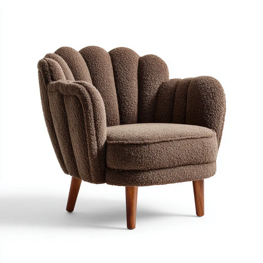 Polstersessel Braun mit Polyester-Bouclébezug und Massivholzbeinen in abgerundeter Form 78 x 75 x 82 cm