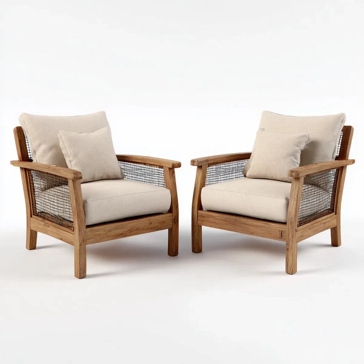 2er Set Sessel Beige 72 x 78 x 82 cm aus Akazienholz mit Polyesterbezug rechteckig