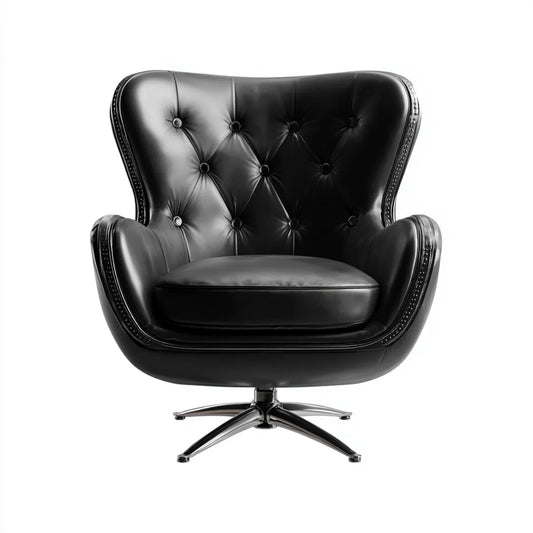 Drehbarer Loungesessel aus schwarzem PU-Kunstleder 85 x 90 x 110 cm mit ovaler Rückenlehne