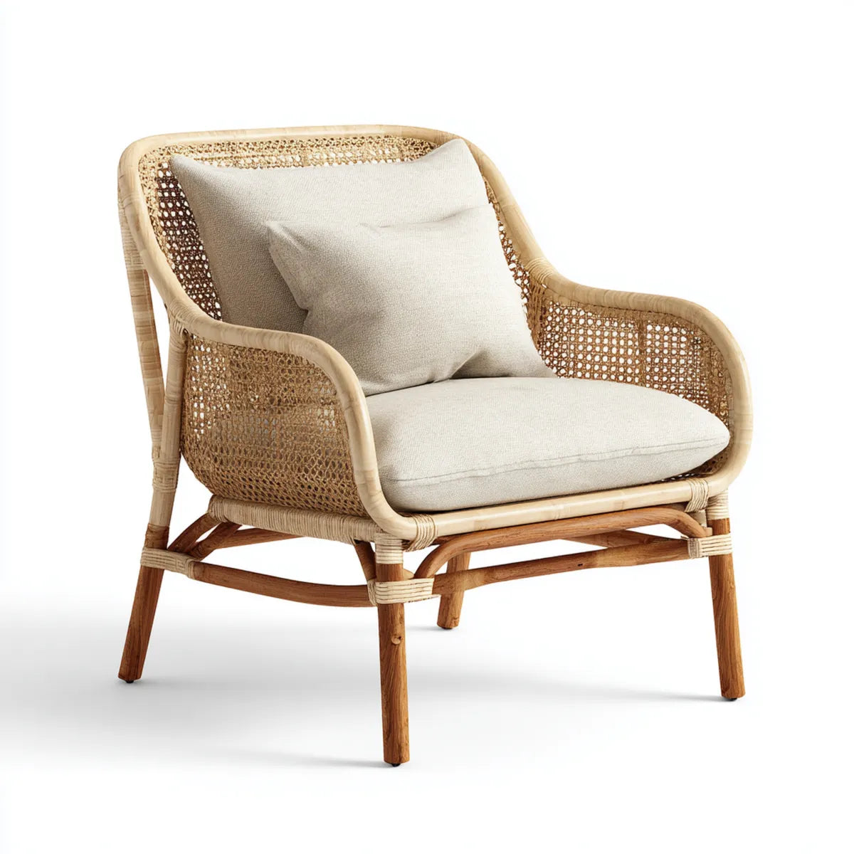 Sessel mit Armlehnen Natur 72 x 78 x 82 cm aus Rattan und Akazienholz mit Polyesterkissen