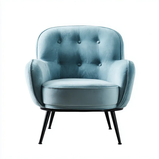 Ohrensessel Samt Petrolblau mit Knopfheftung Stahlbeinen 76 x 80 x 92 cm