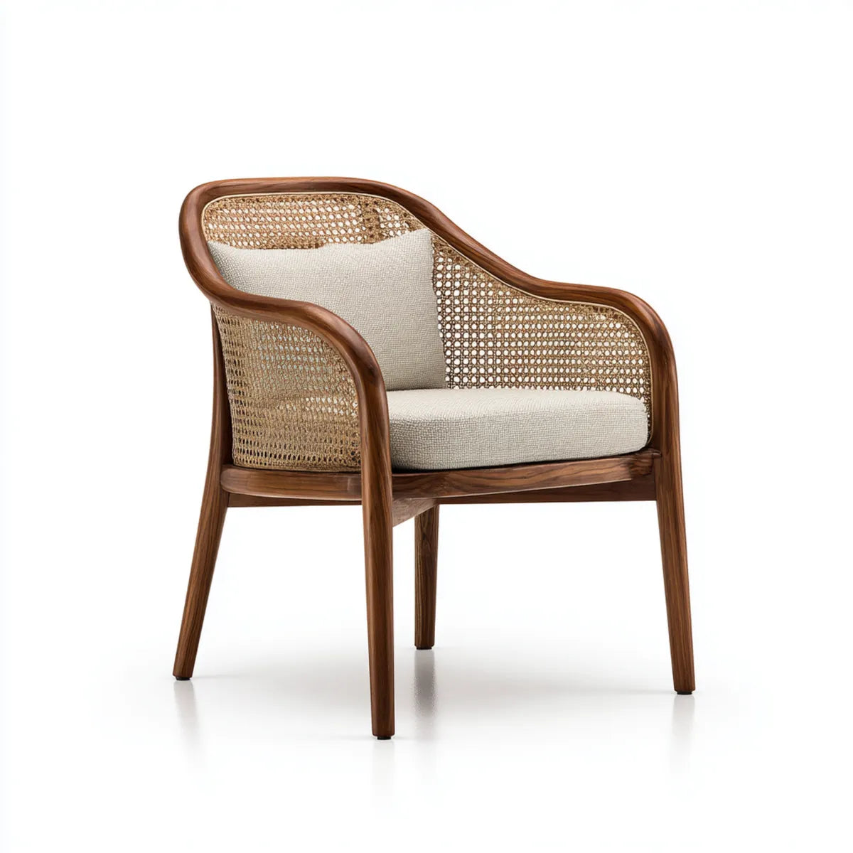 Sessel mit Armlehnen Braun Beige 64 x 62 x 79 cm aus massivem Gummibaumholz Rattan und Polyester