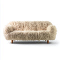 2-Sitzer Sofa Creme 150 x 85 x 78 cm mit Polyester-Kunstfellbezug und Massivholzfüßen