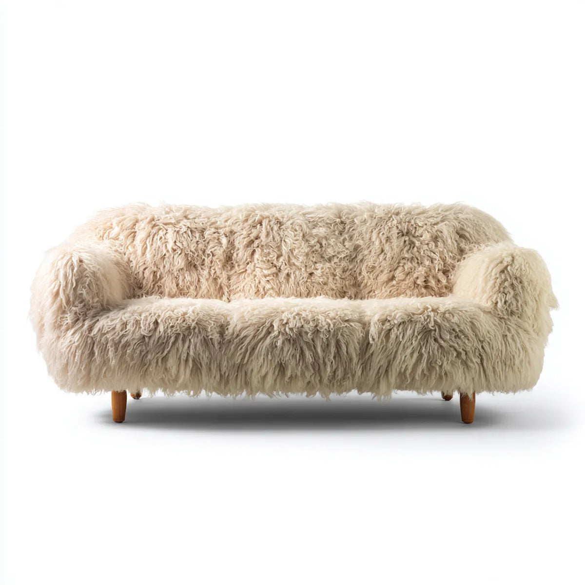 2-Sitzer Sofa Creme 150 x 85 x 78 cm mit Polyester-Kunstfellbezug und Massivholzfüßen