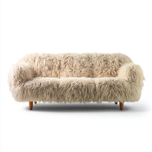 2-Sitzer Sofa Creme 150 x 85 x 78 cm mit Polyester-Kunstfellbezug und Massivholzfüßen
