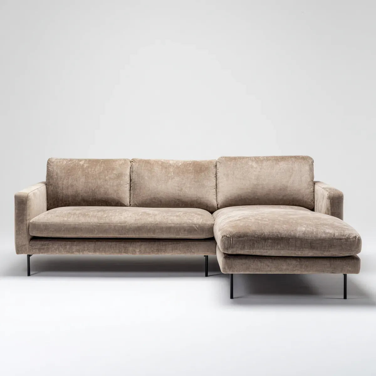 Ecksofa mit Recamiere rechts Taupe 250 x 160 x 85 cm Polyester-Samt L-Form