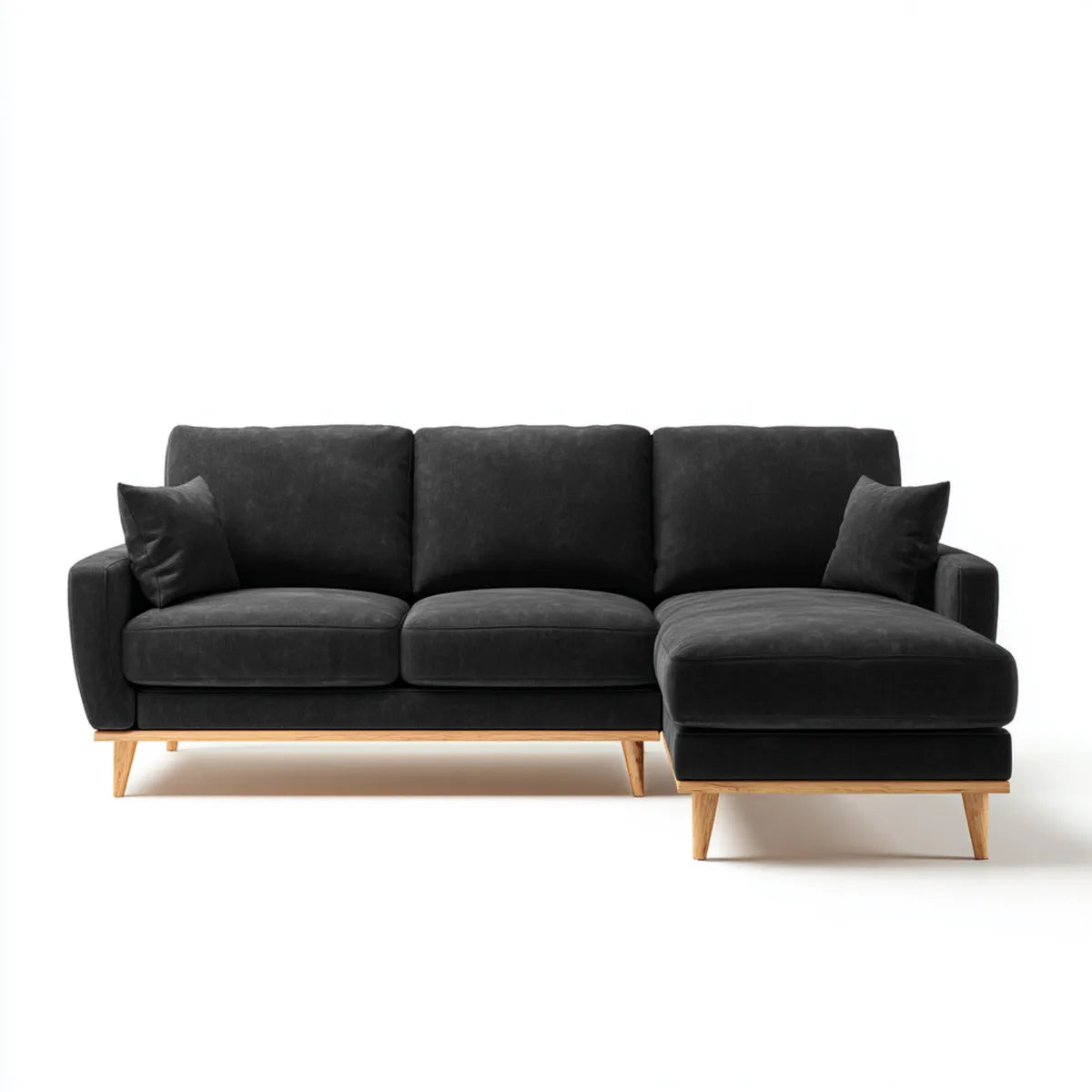Ecksofa mit Recamiere rechts Schwarz 250 x 160 x 85 cm Polyester Samt Holzbeine L-Form