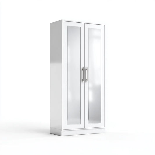 Kleiderschrank mit 2 Spiegeltüren Weiß 80 x 50 x 180 cm aus Spanplatte rechteckig