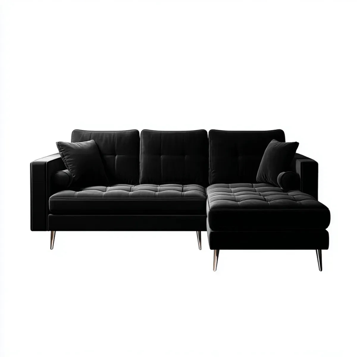 Ecksofa mit Recamiere rechts Schwarz 250 x 160 x 85 cm Polyestersamt L-Form