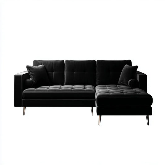 Ecksofa mit Recamiere rechts Schwarz 250 x 160 x 85 cm Polyestersamt L-Form
