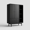 Kleiderschrank Schwarz 120 x 45 x 180 cm aus MDF Rechteckig mit 2 Türen 2 Schubladen und offenem Regal