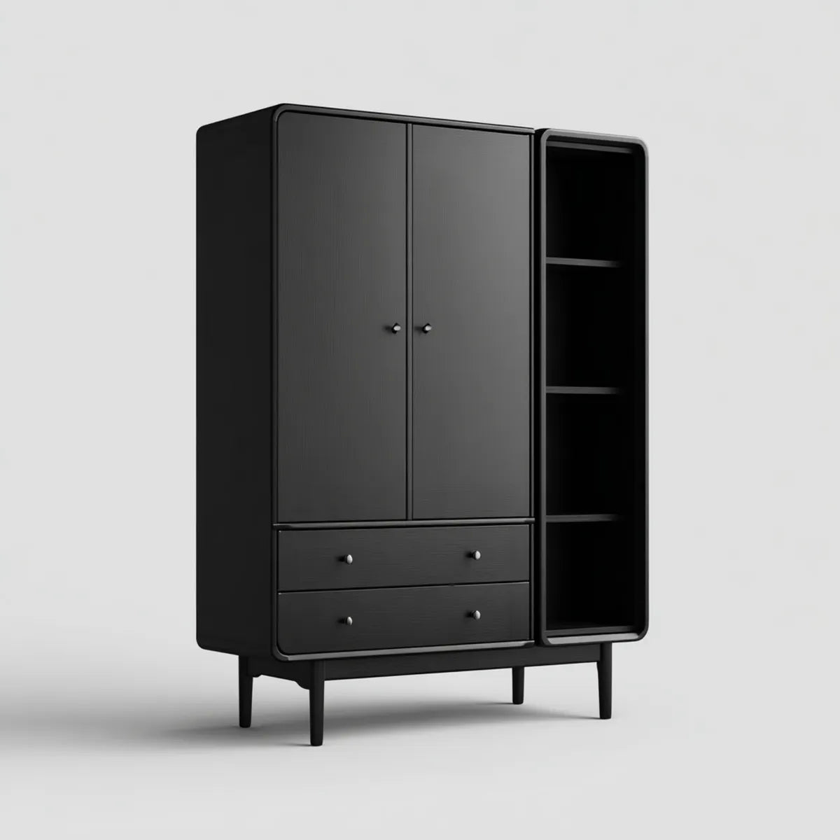 Kleiderschrank Schwarz 120 x 45 x 180 cm aus MDF Rechteckig mit 2 Türen 2 Schubladen und offenem Regal