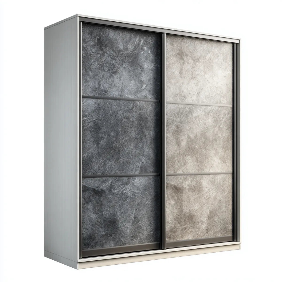 Schwebetürenschrank Grau Betonoptik 180 x 60 x 200 cm aus melaminharzbeschichteter Spanplatte rechteckig