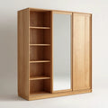 Schwebetürenschrank mit Regal und Spiegel Eiche natur 180 x 60 x 220 cm rechteckig Eichenfurnier